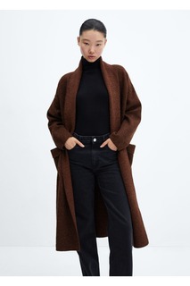 Трикотажное пальто оверсайз с карманами Mango, коричневый