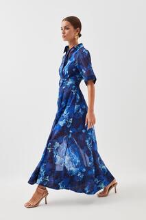 Платье-рубашка мидакси из органди с цветочным принтом Petite Karen Millen, синий