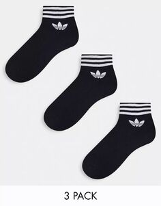 Черные носки до щиколотки adidas Originals adicolor, три пары с логотипом в виде трилистника