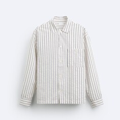 Рубашка Zara Striped With Pocket, синий/белый
