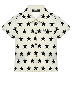 Рубашка со звездами и логотипом, белая Balmain