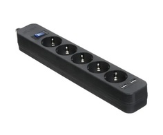 Сетевой фильтр Sven SF-05LU SV-018832 1,8 м (5 евро розеток, 2*USB(2.4А)), 10А/2,2кВт, вх СЕЕ 7/7, вых 5 × СЕЕ 7/4; 2 × USB, чёрный