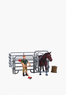 Набор фигурок Masai Mara Серия: "Мир лошадей": Лошадь, фермер, ограждение, газонокосилка (набор из 5 предметов)