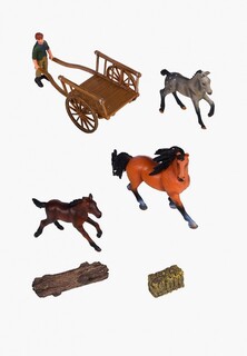 Набор фигурок Masai Mara Серия: "Мир лошадей": Лошадь и 2 жеребенка, фермер, телега (набор из 7 предметов)