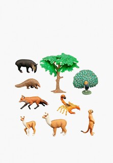 Набор фигурок Masai Mara "Мир диких животных": павлин, броненосец, тапир, сурикат, лиса, скорпион, 2 ламы, дерево (набор из 9 предметов)