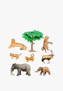 Набор фигурок Masai Mara "Мир диких животных": 2 слона, семья тигров, антилопа (набор из 8 предметов)