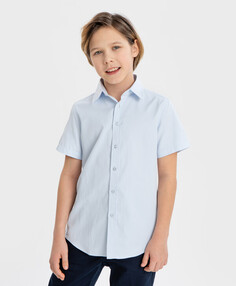 Рубашка в рубчик с коротким рукавом голубая Button Blue (164)