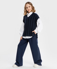 Брюки палаццо с защипами синие Button Blue (146)