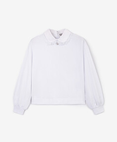 Блузка из джерси с объёмными рукавами, белая, Gulliver (134)