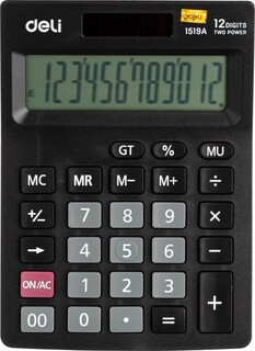 Калькулятор настольный комп. deli e1519a, 12-р, дв.пит., 140x102мм, черный