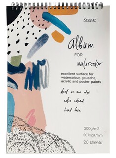 Альбом для рисования акв.kroyter 20л а4,спир,бл.200г,тв.подл,проф 64119