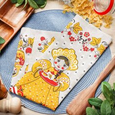 Полотенце кухонное 39х60 см, 50% хлопок, 50% лен, шелкография, Матрешка-Хохлома, Россия