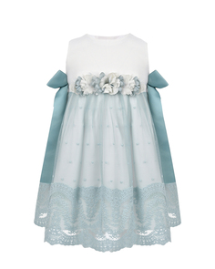 Бело-голубое платье с цветочной аппликацией Amaya