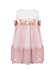 Бело-розовое платье с цветочной аппликацией Amaya