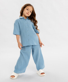 Брюки текстильные голубые для девочки Button Blue