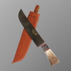 Нож пчак шархон - большой-шеф, косуля, широкая рукоять, гарда олово гравировка. шх-15 (20-22 Shafran