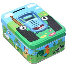 Копилка 14х10х5.8 см, металл, синий трактор