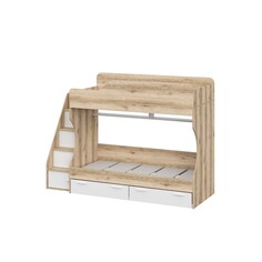 Кровать двухъярусная с лесенкой 800х1800 геометрия 2, 2258х842х1611, делано светлый/белый NO Brand
