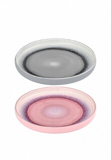 Набор тарелок Elan Gallery Серый меланж и Розовый меланж с бортиком, NEW BONE CHINA, 18,5х18,5х2,3 см