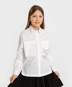 Блузка с накладными карманами и принтом белая Button Blue (158)