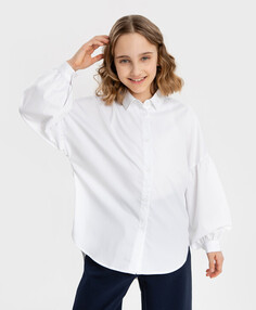 Блузка со спущенным плечом и объемными рукавами белая Button Blue