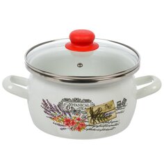 Кастрюля эмалированная сталь, 3 л, с крышкой, крышка стекло, Сантэкс, Прованс, 1-2430112, индукция САНТЕКС
