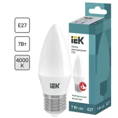 Лампа светодиодная IEK свеча Е27 7 Вт 4000 К свет холодный белый