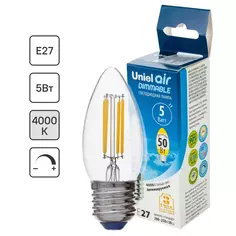 Лампа светодиодная филаментная Airdim форма свеча E27 5 Вт 500 Лм свет холодный Uniel