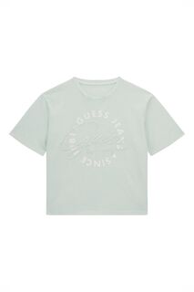 Хлопковая футболка с вышитым логотипом Guess, зеленый