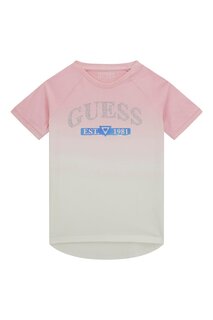 Хлопковая футболка с логотипом Guess, розовый