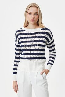 Полосатый пуловер с заниженными рукавами Koton, белый