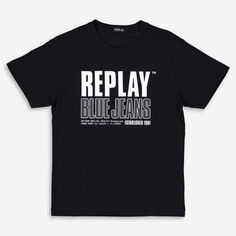 Черная футболка с белым логотипом Replay
