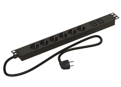 Блок розеток Hyperline SHE19-6SH-2IEC-2.5EU для 19" шкафов, горизонтальный, 6 розеток Schuko, 2 розетки IEC320 C13, кабель питания 2.5м (3х1.5мм2) с в