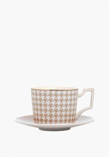 Чашка с блюдцем DeNastia 220 мл, фарфор, белый/бежевый