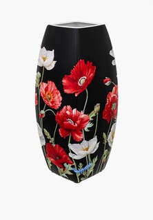 Ваза Elan Gallery 2,2 л 11,5х11,5х26 см "Маки на черном" квадрат, NEW BONE CHINA