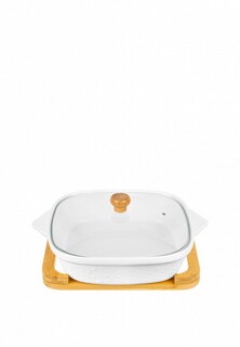 Форма для запекания Elan Gallery 2 л 31,5х25,6х12,5 см Снежинки со стеклянной крышкой, на деревянной подставке