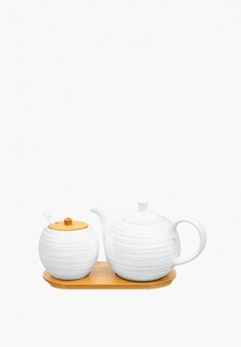 Сервиз чайный Elan Gallery 900 мл + 450 мл Шелк, с ложкой на деревянной подставке