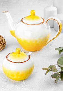 Сервиз чайный Elan Gallery Чайник 1 л 25,2х14х16 см и Сахарница 380 мл 10,2х10,2х10,5 см с ложкой Кантри