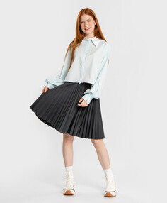 Блузка укороченная с белым воротником голубая Button Blue (158)