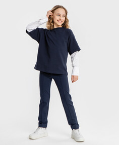 Блузка комбинированная с длинным рукавом синяя Button Blue (164)