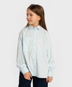 Блузка с длинным рукавом и отложным воротником голубая Button Blue (122)