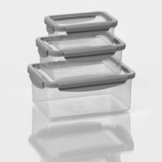 Набор ланч-боксов 3шт прямоугольник 550мл/1200мл/2200мл, цвет серый Ricco