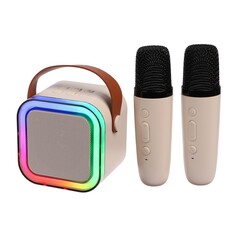Мини караоке-система k12, 5 вт, 2 микрофона, 800/400мач, jack 3.5, type-с, usb, rgb,бежевая NO Brand