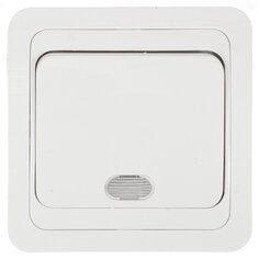 Выключатель скрытой установки, одноклавишный, без заземления, 10 А, пластик, подсветка, IP20, белый, TDM Electric, Валдай, SQ1804-0004
