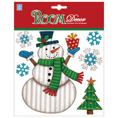 Наклейки на стену наклейка ROOMDECOR Cнеговик с подарком 18х18см, арт.PLX0401