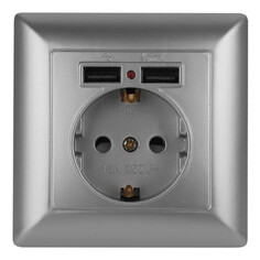 Розетки встраиваемые розетка 1 пост INTRO Solo с заземлением со шторками + 2USB 16А алюминий