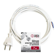 Кабель готовый со штекером (вилкой) кабель с вилкой 2x0,75 7 м. 6 А без выключателя, белый Dori