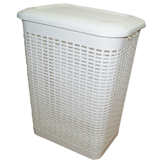 Корзины для белья корзина GENSINI Rattan, 43x32x55 см, 50 л, для бытовых нужд, пластик, с крышкой, белый