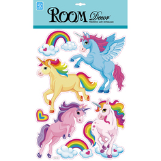 Наклейки на стену наклейка ROOMDECOR Радужные единороги 30х42см, арт.POA 1079