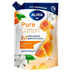 Мыло жидкое мыло жидкое AURA Pure Cotton 2в1 Хлопок и Мёд 450мл дой-пак